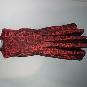 eShakti Red Black Rose Floral Sleeveless Pleated Pockets Midi Dress Size XL/16